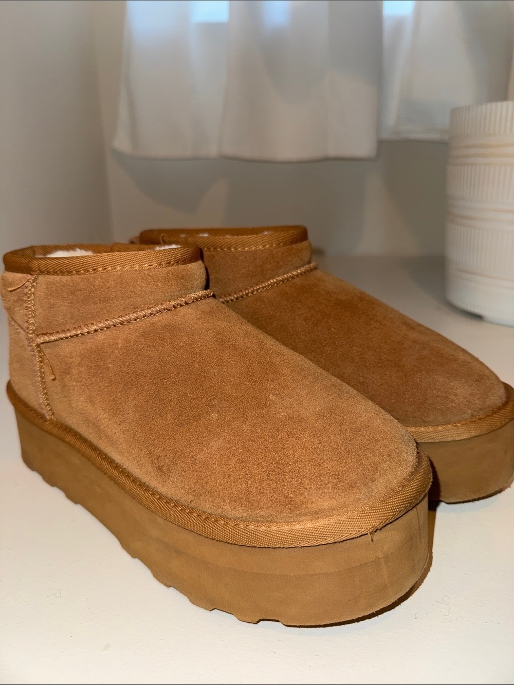Women’s Platform Winter Slip-On Boots in Chestnut Brown